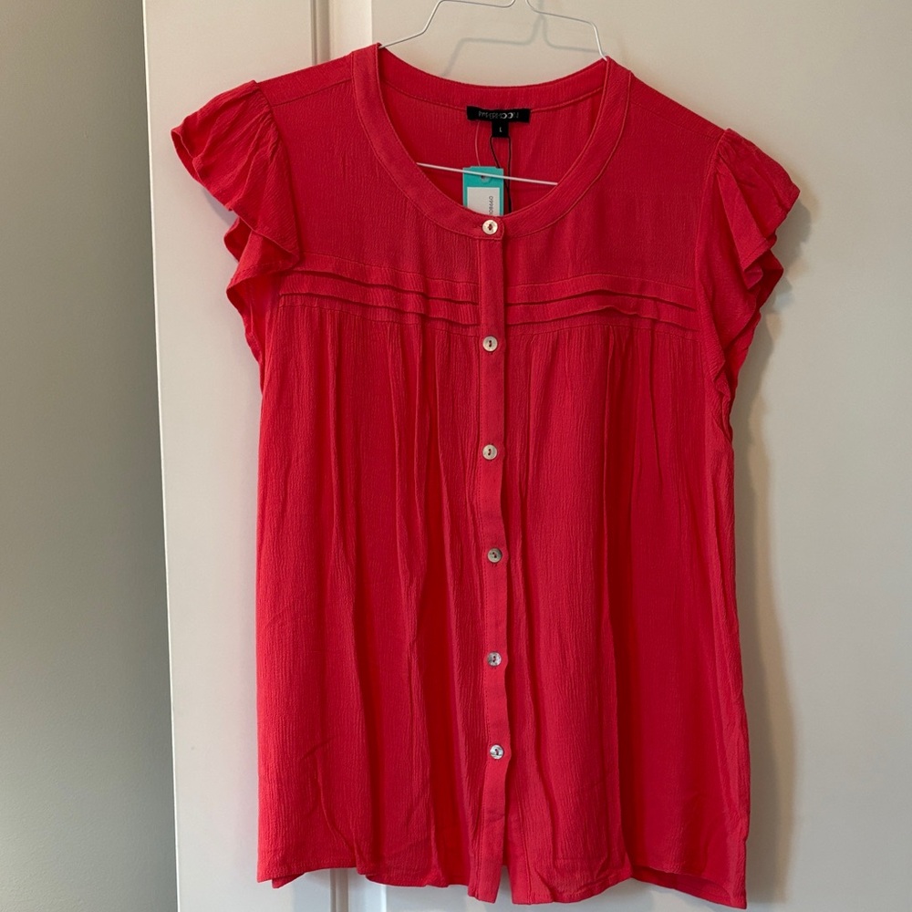 Coral Papermoon button front blouse